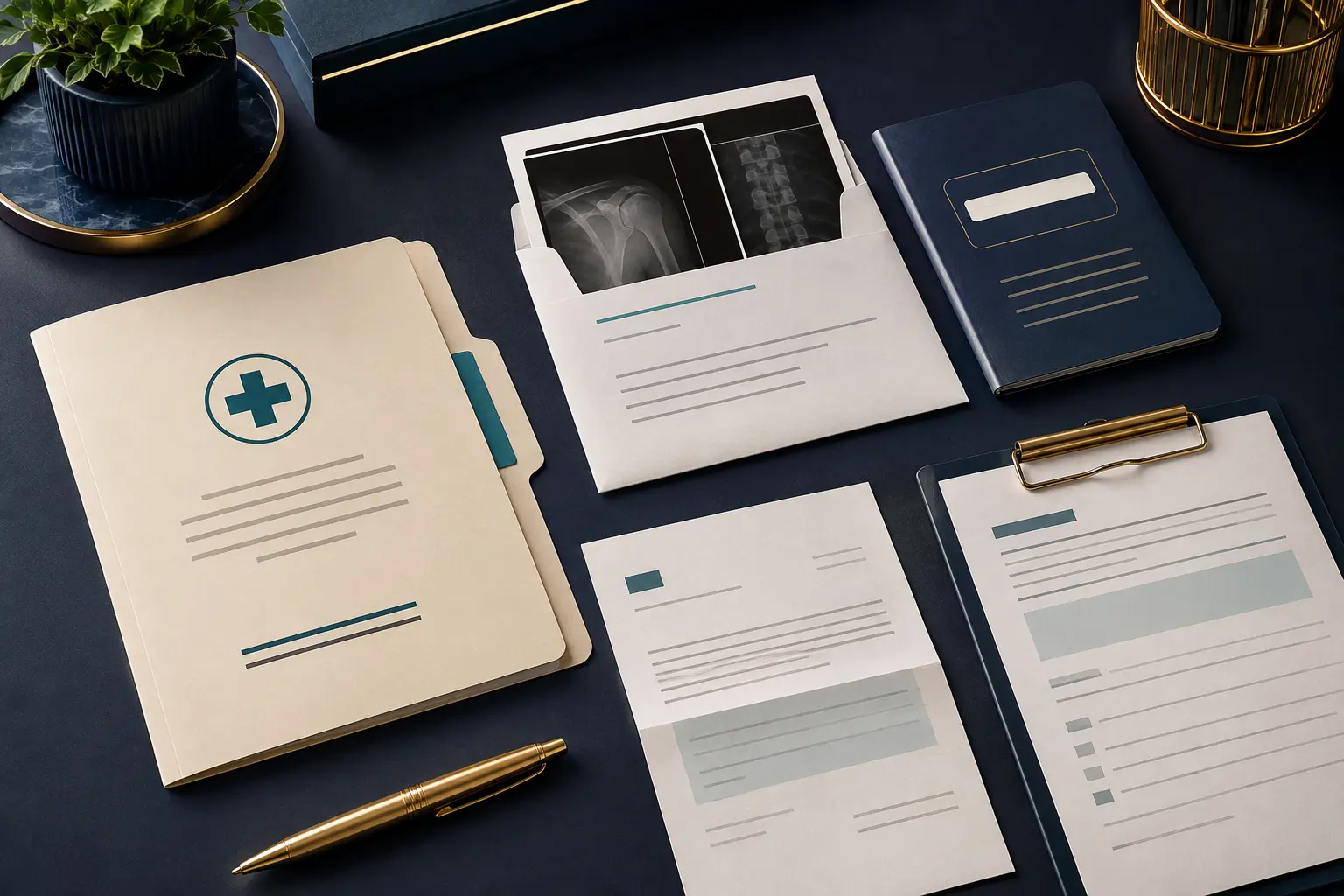 Documentos médicos, exames e registros profissionais usados na análise do auxílio-acidente